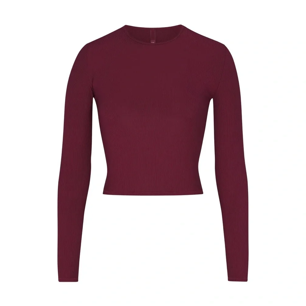 *SOLD* NEW Skims Soft Lounge Long Sleeve Crop Top Sz SMALL in Wine - Picture 1 of 4
